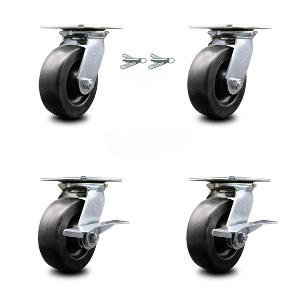 6 Inch Polyolefin Swivel Caster Swivel Locks 2 Brakes, 2PK